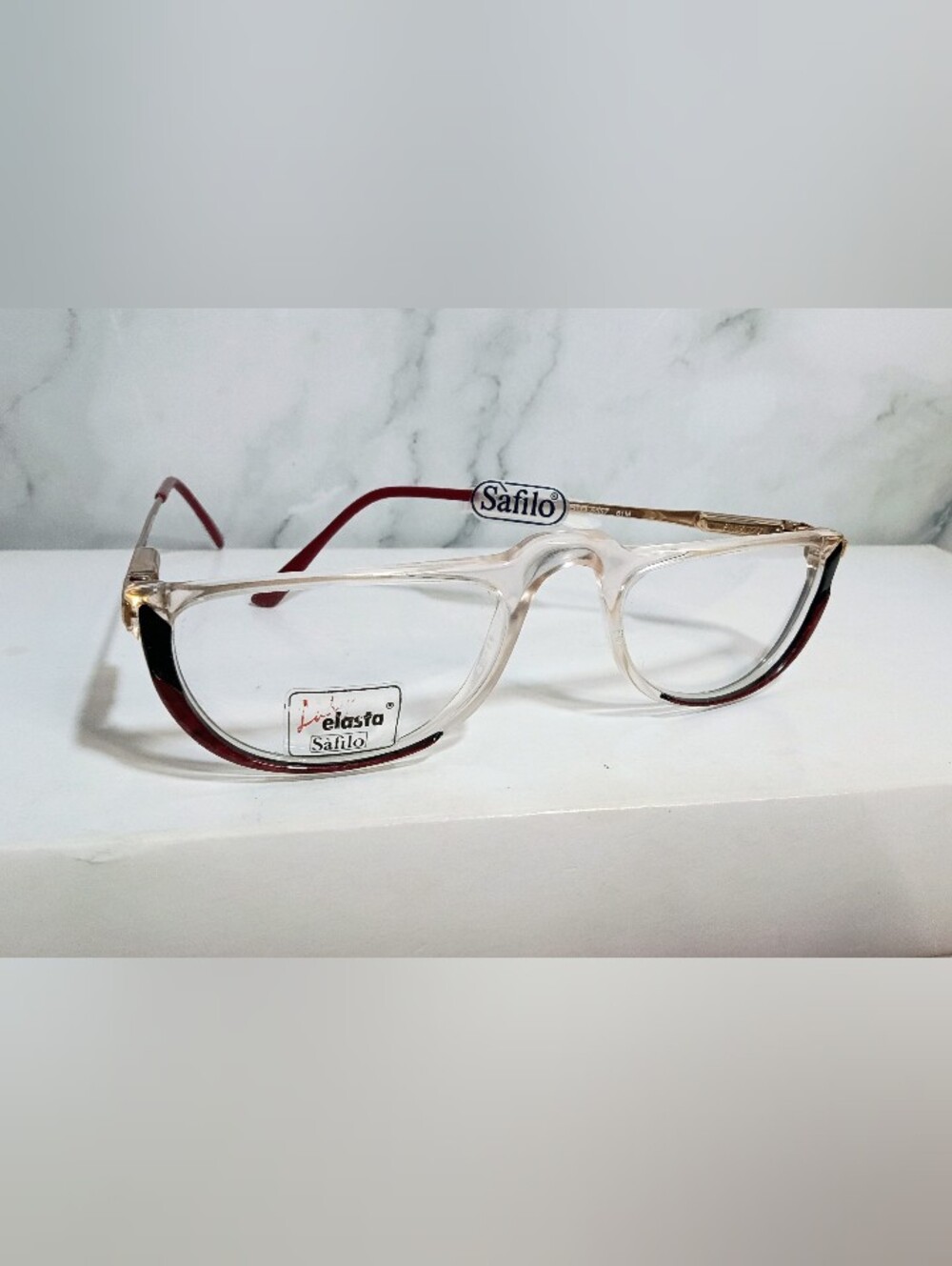 Vintage Safilo Elasta Eyeglasses Frame Italy 5557 61M Clear Burgundy 52-22-135